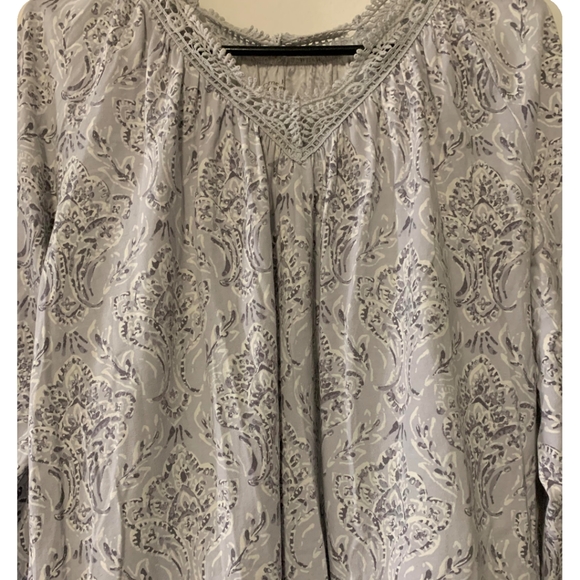 Garnet Hill sz Small Oversized Green Cotton Grey  Floral Cotton/Tencel Tunic - Picture 4 of 6